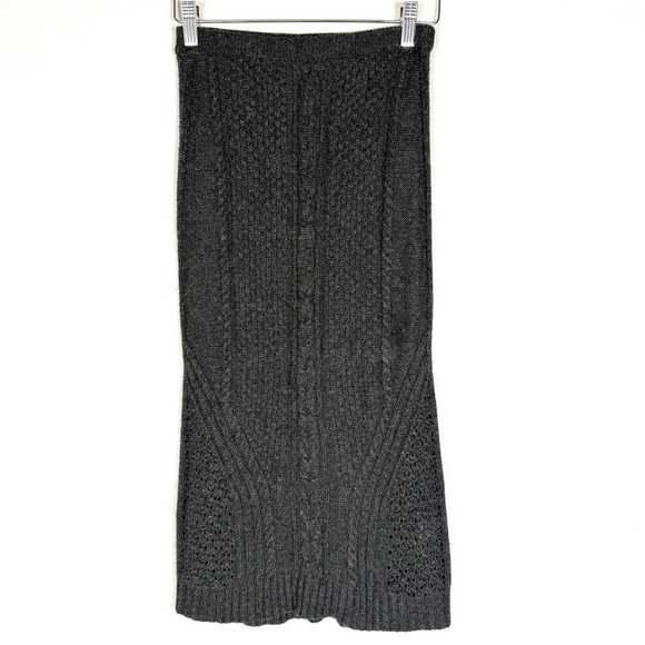 Anthropologie Sparrow Wool Blend Cable Knit Midi Skirt Gray Womens XS Fisherman - Picture 1 of 8